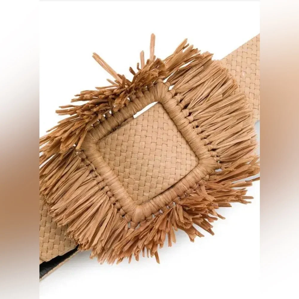 OSCAR DE LA RENTA WOVEN FRINGE TRIM BELT, IVORY, SIZE L, NWT.